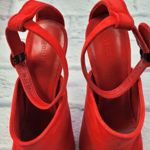 Jenni Kayne Posted Strap Tomato Red Suede Heels size 38 - Picture 7 of 16